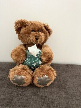 Aurora World Teddy Bear Plush Stuffed Beanbag Toy 6” With Christmas Tree & Stars